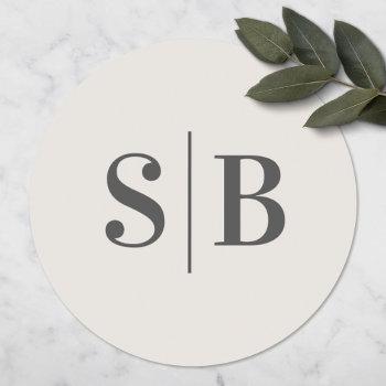 Small Simple Monogrammed Off-white Ivory Wedding Classic Round Sticker Front View