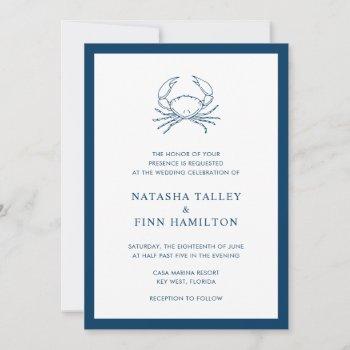 simple navy blue crab beach nautical wedding invitation