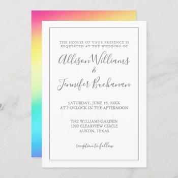 simple rainbow chic typography lgbtq gay wedding invitation