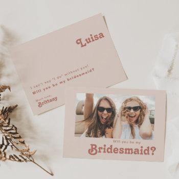 simple retro blush photo bridesmaid proposal card