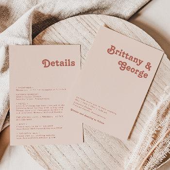simple retro vibes | blush pink all in one wedding invitation