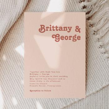 simple retro vibes | blush pink wedding invitation