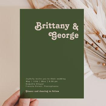 simple retro vibes | olive green casual wedding invitation