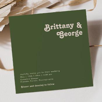 simple retro vibes | olive green square wedding invitation