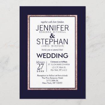Small Simple Rose Gold Lined Navy Blue Wedding Front View