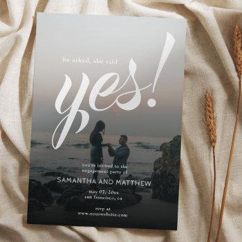simple rustic she said yes photo engagement party  invitation