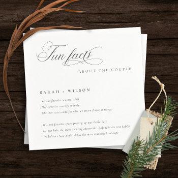 Small Simple Script Black White Wedding Fun Facts Napkins Front View