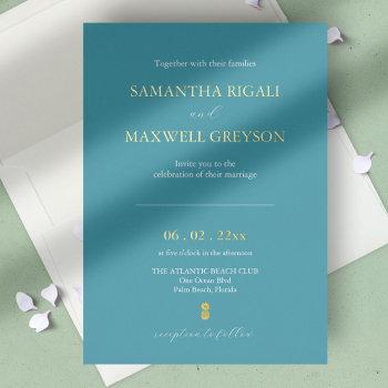 Small Simple Turquoise Blue Beach Wedding Foil Invitatio Foil Front View