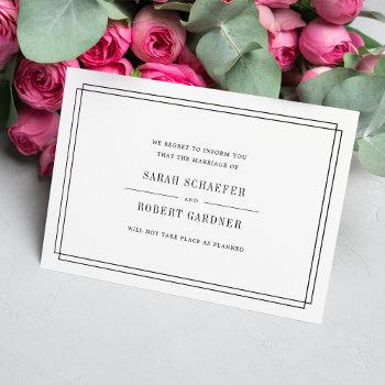 simple wedding cancellation announcement card