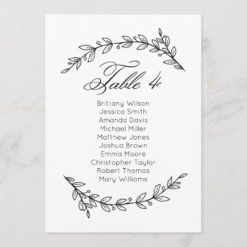 Small Simple Wedding Seating Chart Floral. Table Plan 4 Front View