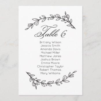 Small Simple Wedding Seating Chart Floral. Table Plan 6 Front View