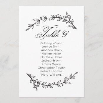 Small Simple Wedding Seating Chart Floral. Table Plan 9 Front View
