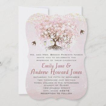Small Simply Pink Heart Leaf Tree Love Bird Wedding Front View