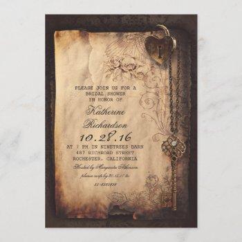Small Skeleton Key Heart Lock Baby Shower Invites Front View