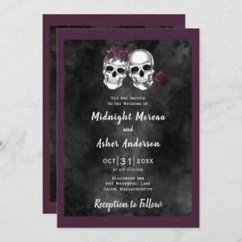 skeleton skull couple roses gothic wedding invitation