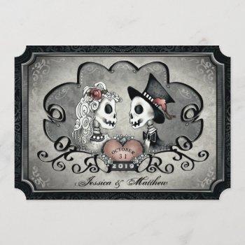 Small Skeletons Gray Black Heart Wedding "together With" Front View