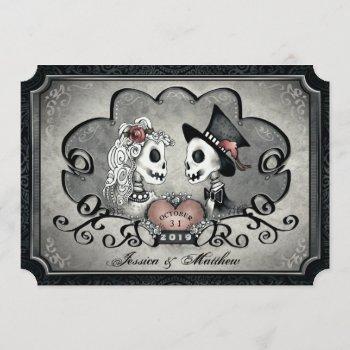 Small Skeletons Gray Black White Heart Wedding Front View