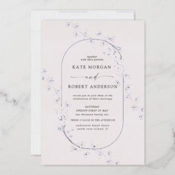sketched modern floral wedding foil invitation