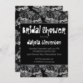 skull rose chalk | funky black white bridal shower invitation
