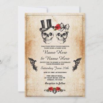 Small Skull Wedding Halloween Sugar Gothic Floral Invite Front View