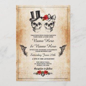 skull wedding halloween sugar gothic floral invite
