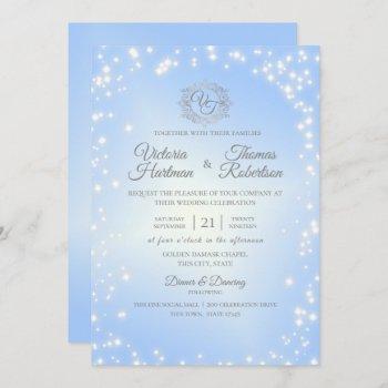 sky blue sparkle wedding invitation
