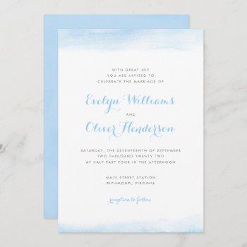 sky blue watercolor dip wedding invitation