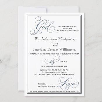Small Slate Blue Script God Is Love Christian Wedding Front View