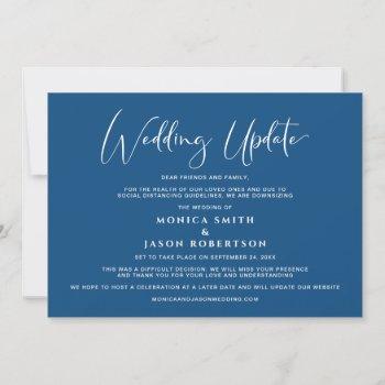 Small Smaller Wedding Update Change Of Plans Blue Announcement Front View