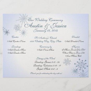Small Snowflake Ice Blue Wedding Program Front View