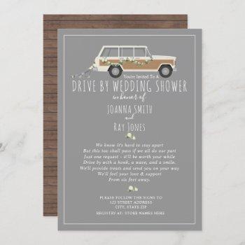 social distancing drive by wedding shower gray invitation