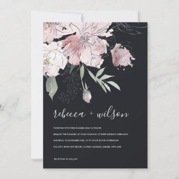 soft black blush watercolor floral wedding invite