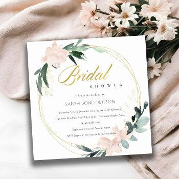 soft blush floral frame watercolor bridal shower invitation
