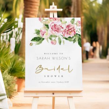 Small Soft Blush Floral Watercolor Baby Shower Welcome Foam Board Front View