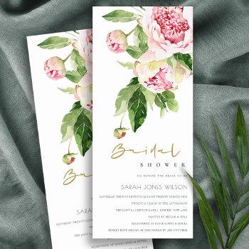 soft blush peony floral watercolor bridal shower  invitation