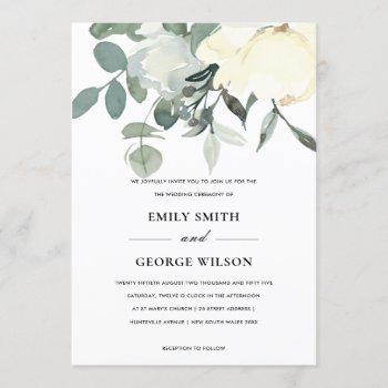 soft ivory white floral watercolor bunch wedding invitation