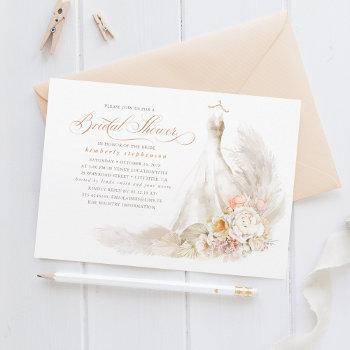 soft pastel flowers and pampas grass bridal shower invitation