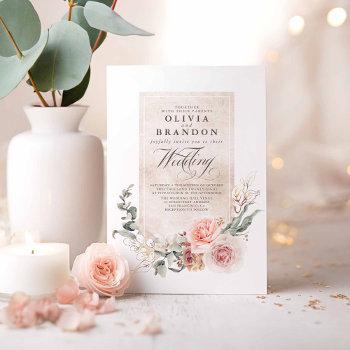 soft pastel flowers boho elegant chic wedding invitation