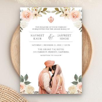 soft peach floral anand karaj indian sikh wedding invitation