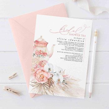 soft pink floral pampas grass bridal shower tea invitation