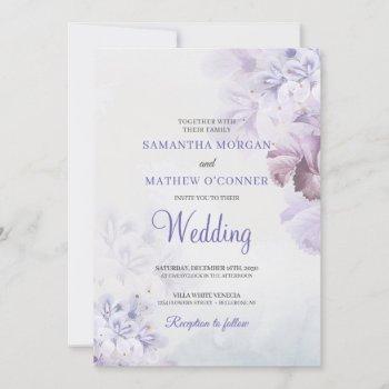 soft purple dusty blue dusty pink floral wedding  invitation