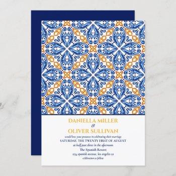 Small Spanish Blue Yellow Tile Mediterranean Wedding Front View