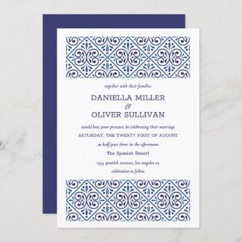 spanish navy indigo tile mediterranean wedding invitation