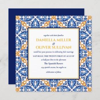 spanish tile | yellow blue mediterranean wedding invitation