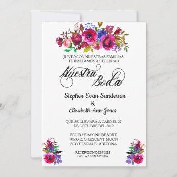spanish wedding bright flower  nuestra boda invitation