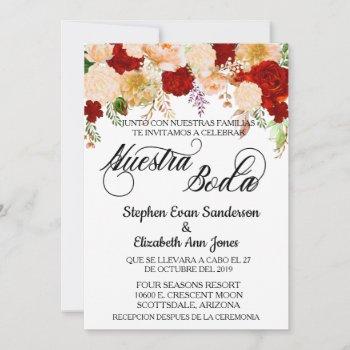 spanish wedding coral burgundy nuestra boda  invitation