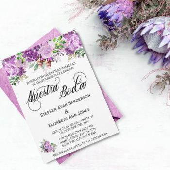 spanish wedding rose purple lavender nuestra boda invitation