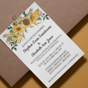 spanish wedding sunflowerr floral navy invitation