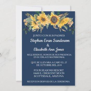 Small Spanish Wedding Sunflwoer Floral Navy Front View