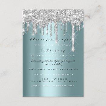 Small Spark Glitter Drips Silver Teal Baby Sweet 16th Front View